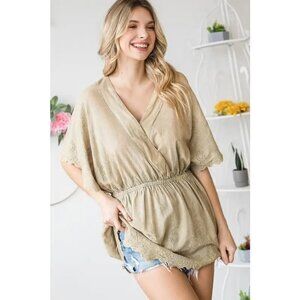 01 Oli & Hali Washed Surplice Front Eyelet Hem Peplum Blouse Size Small